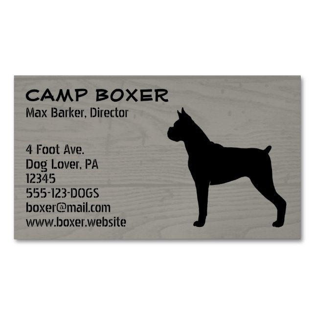 Carte De Visite Magnétique Boxer Chien Silhouette Faux Style Bois (devant)