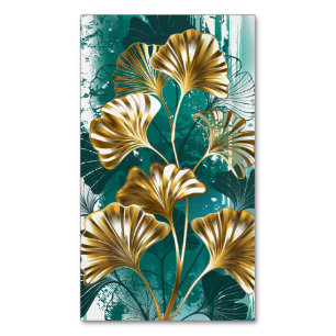 Carte De Visite Magnétique Branche avec Feuilles d'or Ginko Biloba