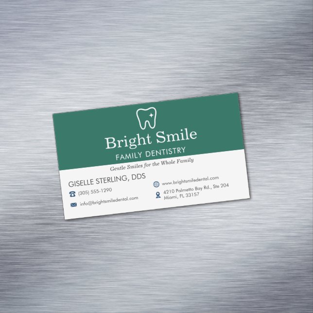 Carte De Visite Magnétique Bureau de dentisterie vert (In Situ)