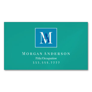 Carte De Visite Magnétique Cadre blanc DIY Monogramme Nom Blanc/Bleu, Sarcell