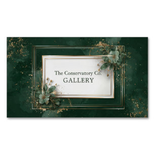Carte De Visite Magnétique Cadre floral botanique à feuilles d'or vert chasse