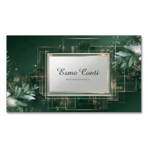 Carte De Visite Magnétique Cadre géométrique Eucalyptus Or Vert émeraude