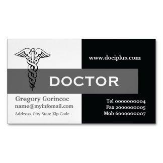Carte De Visite Magnétique Caduceus médecin moderne minimaliste noir, gris
