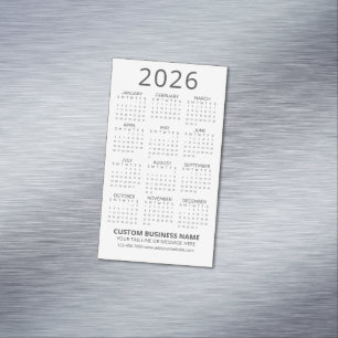 Carte De Visite Magnétique Calendrier 2026 Simple Moderne Blanc