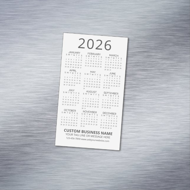 Carte De Visite Magnétique Calendrier 2026 Simple Moderne Blanc (In Situ)