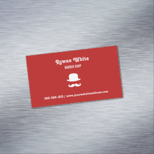Carte De Visite Magnétique Casquette blanc et mustache silhouette rouge