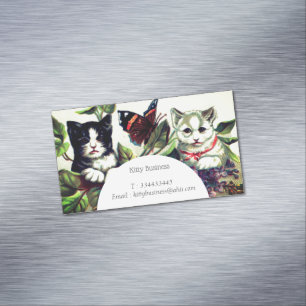 Carte De Visite Magnétique Chatons Vintages avec papillon