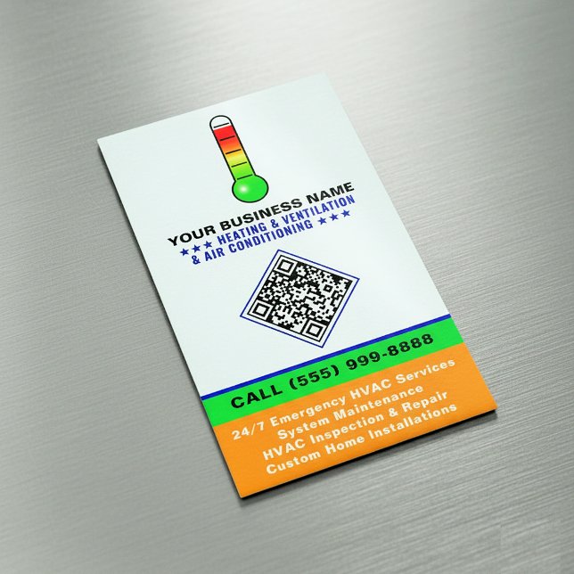 Carte De Visite Magnétique Chauffage CVC & Climatisation | Code QR & Logo (Heating, Ventilation & Air Conditioning Business Cards)