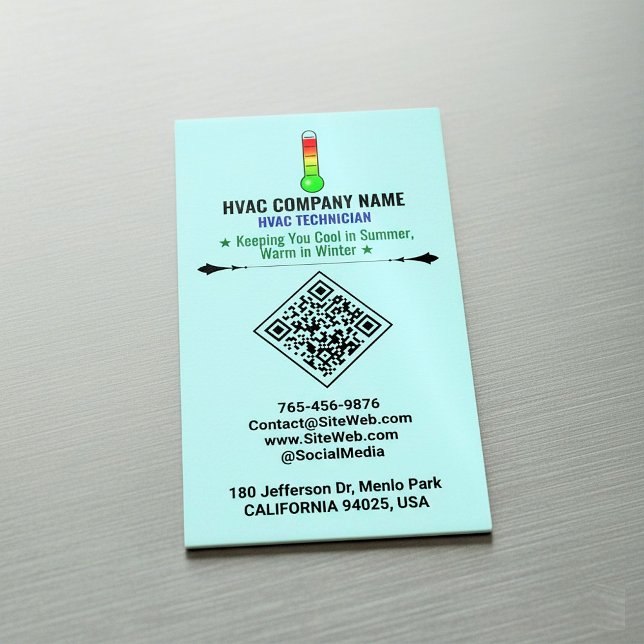 Carte De Visite Magnétique Chauffage et refroidissement (code QR, logo et slo (HVAC chimney sweep branding, plumbing service cards, AC visiting card, air duct cleaning)