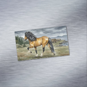 Carte De Visite Magnétique Cheval islandais Stormur au bord de la mer