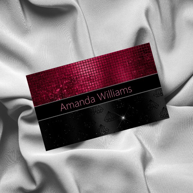 Carte De Visite Magnétique Chic faux Parties scintillant argent Bourgogne noi (Créateur téléchargé)