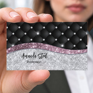 Carte De Visite Magnétique Chic girly faux parties scintillant argent noir ro