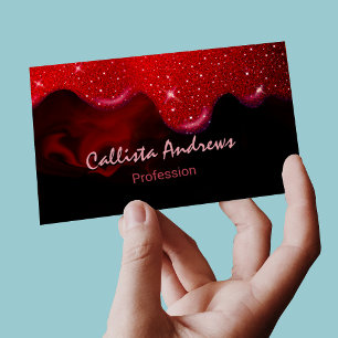 Carte De Visite Magnétique Chic noir rouge gouttes parties scintillant marbre