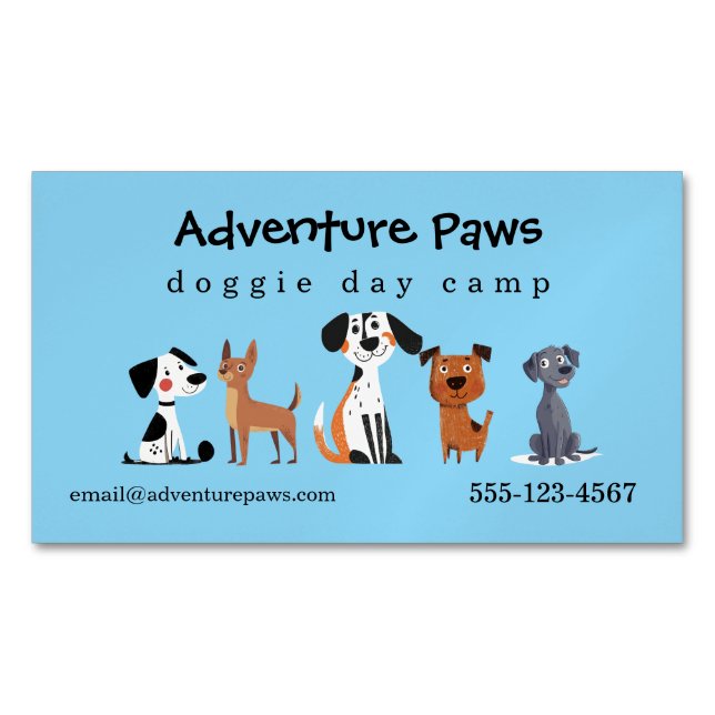 Carte De Visite Magnétique Chiens Animaux de Compagnie Mignons Bleus | Servic (devant)