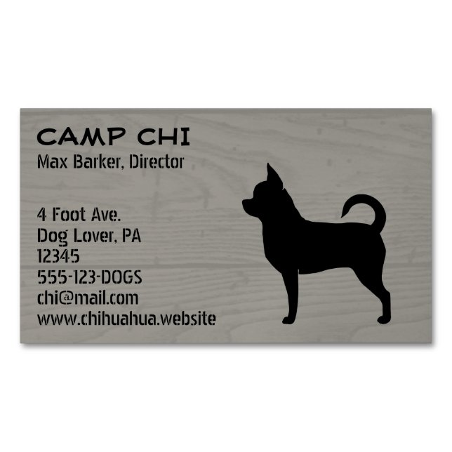 Carte De Visite Magnétique Chihuahua noir Silhouette Chien Faux Style bois (devant)