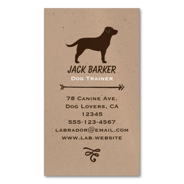 Carte De Visite Magnétique Chocolat Labrador Rétriever Silhouette (devant Vertical)