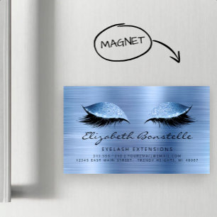 Carte De Visite Magnétique Cils avec Paillettes en Metal Brossé Bleu