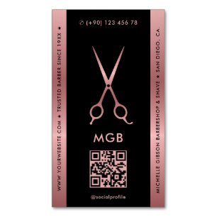 Carte De Visite Magnétique Ciseaux à cheveux Styliste Barber noir rose rosego