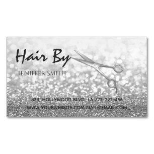 Carte De Visite Magnétique Ciseaux de livres modernes en argent glam élégant