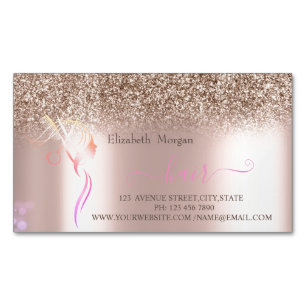 Carte De Visite Magnétique Ciseaux Paillettes Or Rose Moderne Cheveux