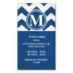 Carte De Visite Magnétique Classic Blue Chevron Monogrammé