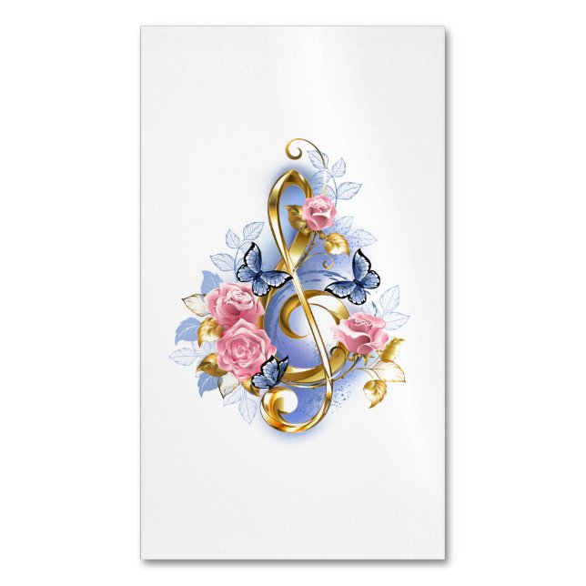 Carte De Visite Magnétique Clé de sol avec roses roses (devant Vertical)