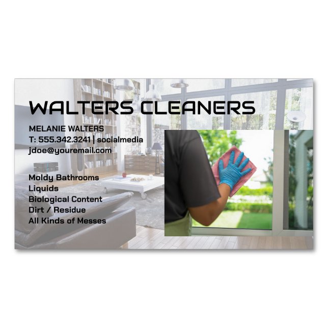 Carte De Visite Magnétique Cleaning Services Logo | Maid Washing Window (devant)