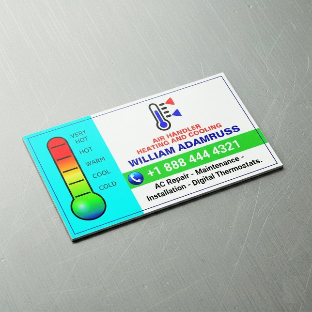 Carte De Visite Magnétique Climatisation Chauffage et Refroidissement, HVAC (HVAC magnet business cards, refrigerator contact magnets)