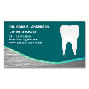 Carte De Visite Magnétique Clinique dentaire Teal Steel Tooth Dentiste