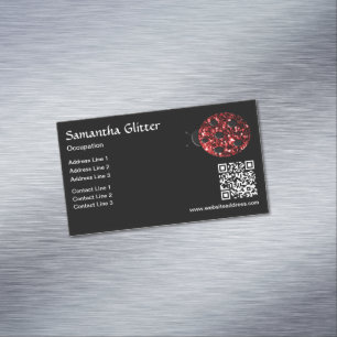 Carte De Visite Magnétique Coccinelle pailletée rouge Code QR noir Personnali