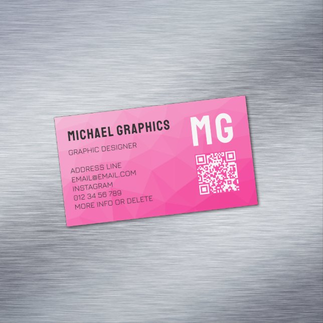 Carte De Visite Magnétique Code QR à motif de maille géométrique dégradé rose (In Situ)