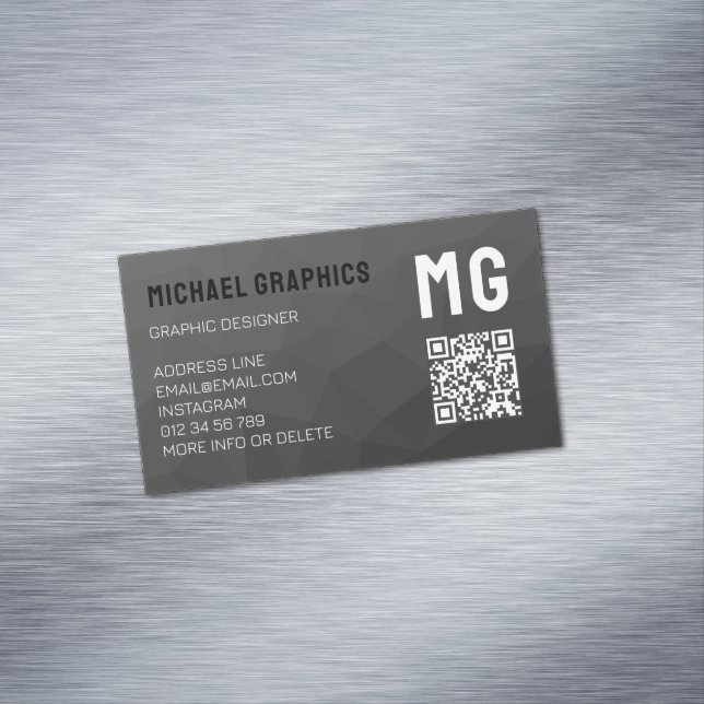 Carte De Visite Magnétique Code QR à motif de maille géométrique gris foncé  (In Situ)