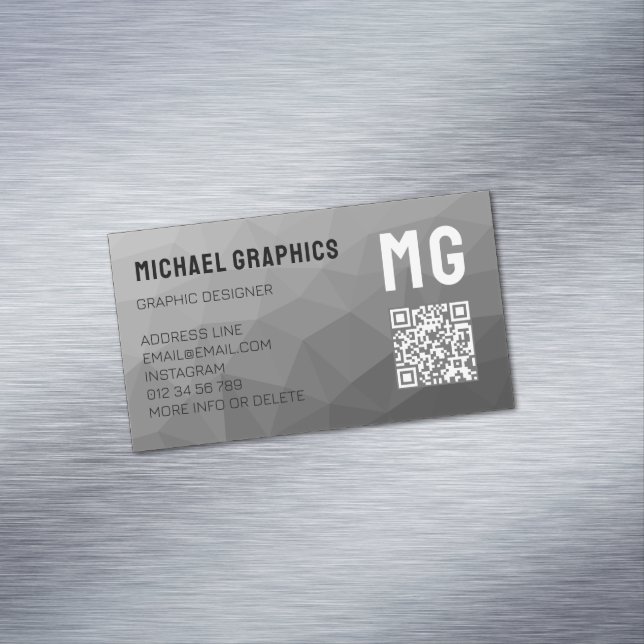 Carte De Visite Magnétique Code QR à motif de maille géométrique grise  (In Situ)
