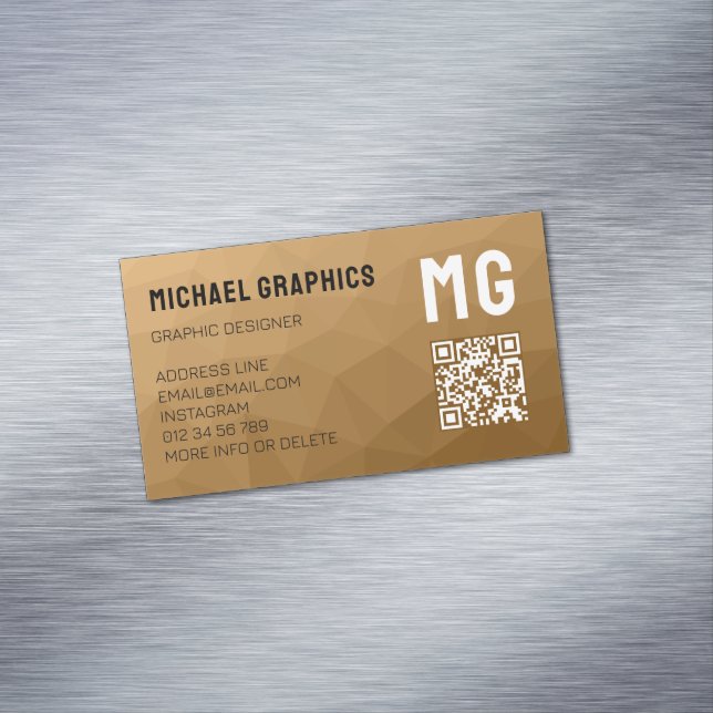 Carte De Visite Magnétique Code QR à motif de maille géométrique marron (In Situ)