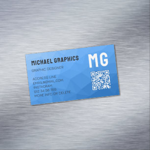 Carte De Visite Magnétique Code QR à motif géométrique en maille dégradé bleu