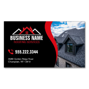 Carte De Visite Magnétique Code QR de l'entrepreneur en toiture Logo Rouge Bl