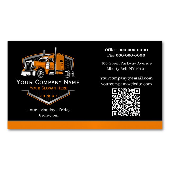 Carte De Visite Magnétique Code QR de l'entreprise de camionnage professionne (devant)
