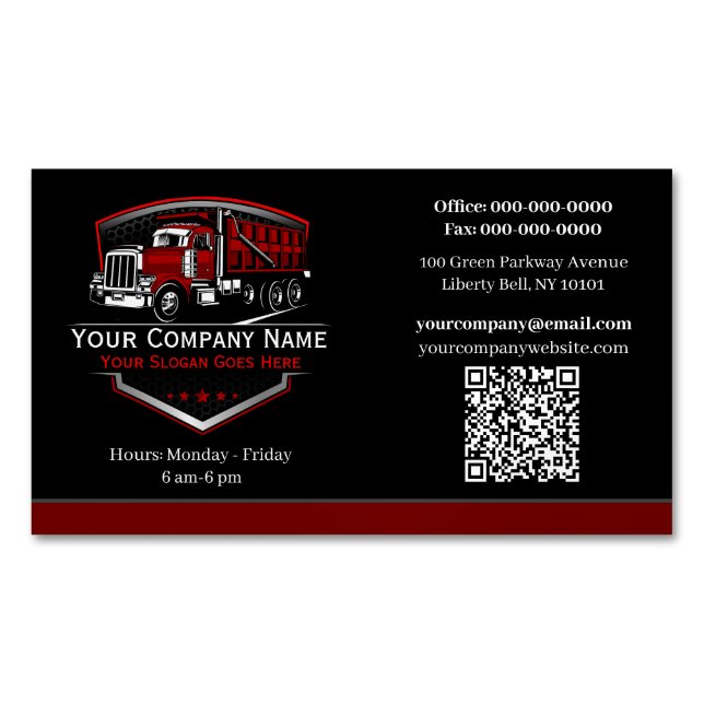 Carte De Visite Magnétique Code QR de l'entreprise de camionnage professionne (devant)