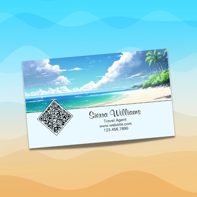 Carte De Visite Magnétique Code QR de plage tropicale bleu côtier (Créateur téléchargé)