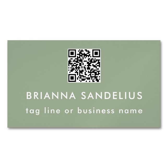 Carte De Visite Magnétique Code QR de script moderne vert sauge personnalisé (devant)