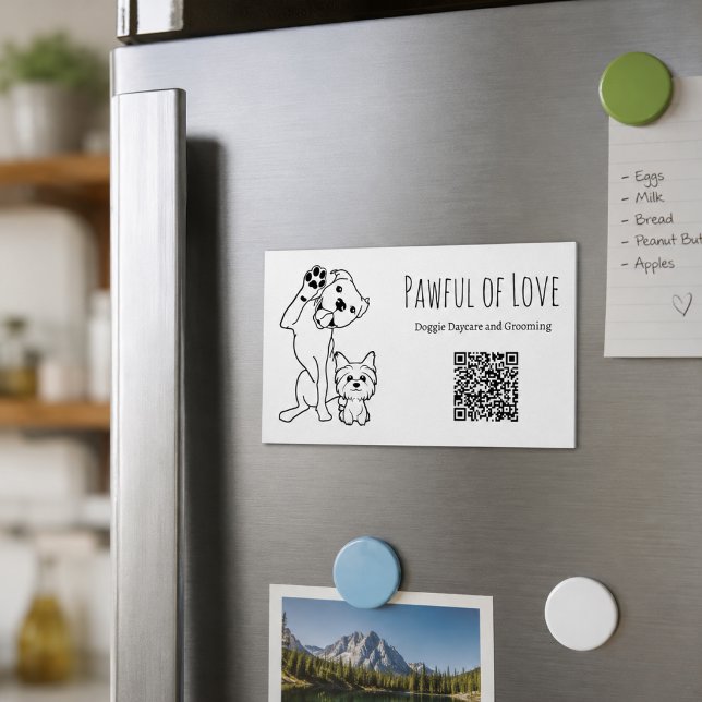 Carte De Visite Magnétique Code QR des services de garde d'animaux minimalist (Créateur téléchargé)