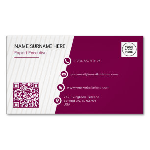 Carte De Visite Magnétique Code QR Formel Minimal Burgundy