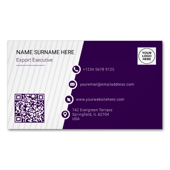 Carte De Visite Magnétique Code QR Formel Violet (devant)