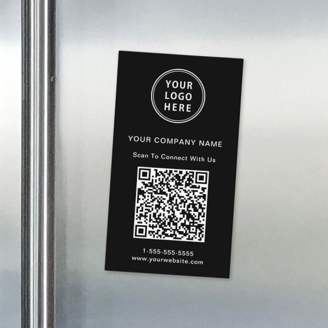 Carte De Visite Magnétique Code QR Logo Moderne Noir (Capture attention, make connections, and leave a lasting impression with our QR business magnet card)