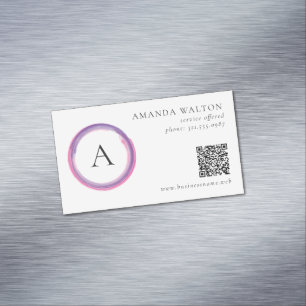 Carte De Visite Magnétique Code QR Monogramme Rose et Violet Moderne