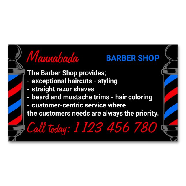 Carte De Visite Magnétique Coiffeur de coiffure pour homme barbier (devant)