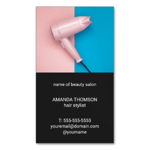 Carte De Visite Magnétique Coiffeur rose moderne de salon de beauté de gris