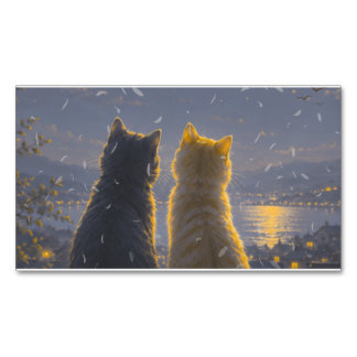Carte De Visite Magnétique Compagnons au clair de lune – Deux chats sous la p