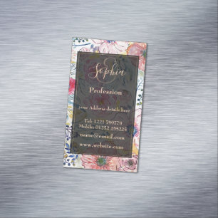 Carte De Visite Magnétique Conception florale de peinture de main d'aquarelle