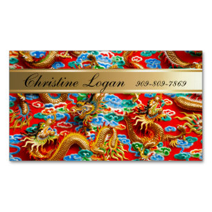 Carte De Visite Magnétique Conception propice chinoise colorée de dragon de